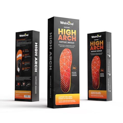 Plantar Fasciitis Arch Support Insoles - Welnove Heavy Duty High Arch Inserts Standing All Day, Fatigue Reduce - Orthotic Cushions for Foot Pain, Flat Feet, Heel Spurs, Man & Women, Fit Most Shoes (M)