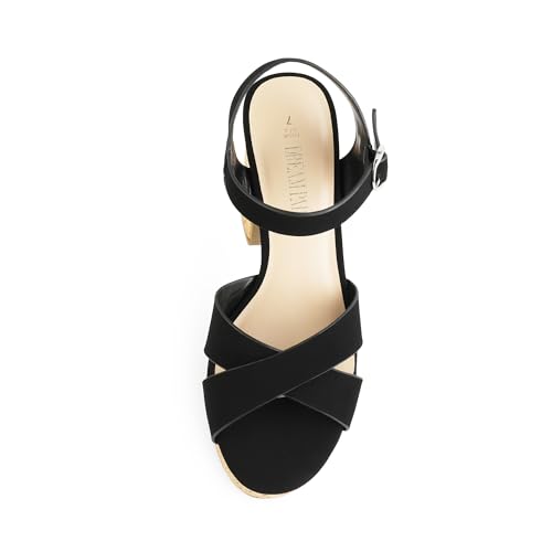 DREAM PAIRS Women's Platform Heels Chunky Round Open Toe Ankle Strap High Block Heeled Sandals,Size 8,BLACK-NUBUCK,SDHS2418W