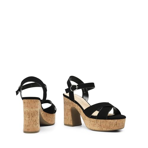 DREAM PAIRS Women's Platform Heels Chunky Round Open Toe Ankle Strap High Block Heeled Sandals,Size 8,BLACK-NUBUCK,SDHS2418W