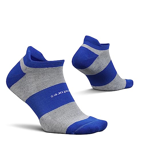 Feetures High Performance Max Cushion Ankle Sock - No Show Socks for Women & Men with Heel Tab - New Boost Blue, L (1 Pair)