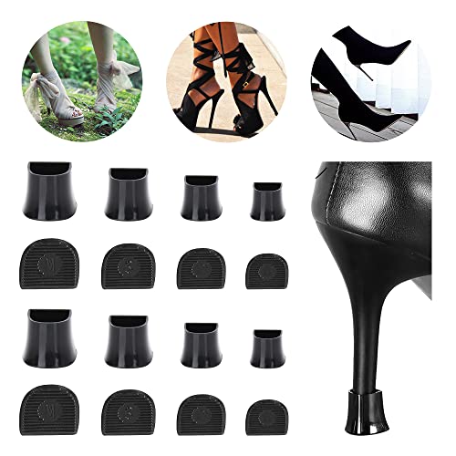 SooGree High Heel Protectors- Heel Stoppers Heel Repair Caps Covers for Walking on Grass and Uneven Road Heel Cover Cups Perfect for Wedding Outdoor Events (U Type-Black-8 Pairs)