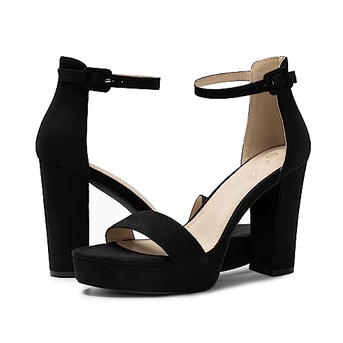 Athlefit Women's Platform Heels 4 Inches Open Toe Ankle Strap Chunky High heels Dress Pump Sandals Black Size 8