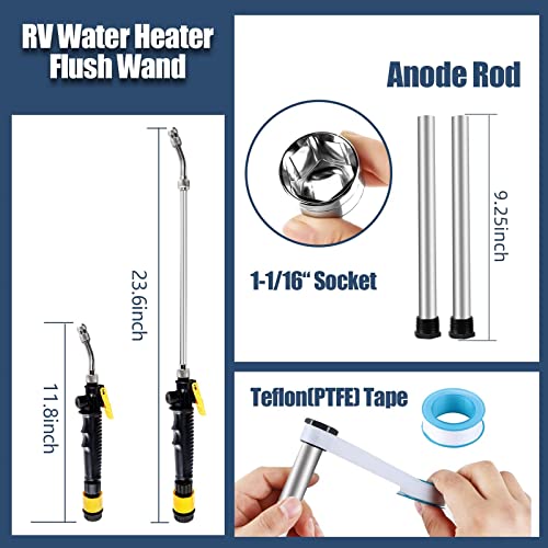 5 Pack RV Water Heater Anode Rod Kit & Flush Wand