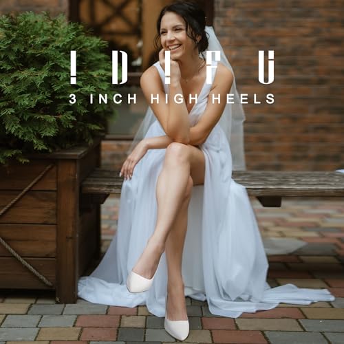 IDIFU White High Heels Pumps Closed Toe Heels Women's Pumps Stiletto Pointed Toe Dress Shoes Wedding Prom Bridal Work Office Bride Trendy Dressy Comfortable Classic Pumps Shoes(White Pu,9)