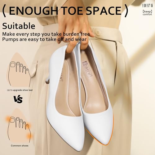 IDIFU White High Heels Pumps Closed Toe Heels Women's Pumps Stiletto Pointed Toe Dress Shoes Wedding Prom Bridal Work Office Bride Trendy Dressy Comfortable Classic Pumps Shoes(White Pu,9)