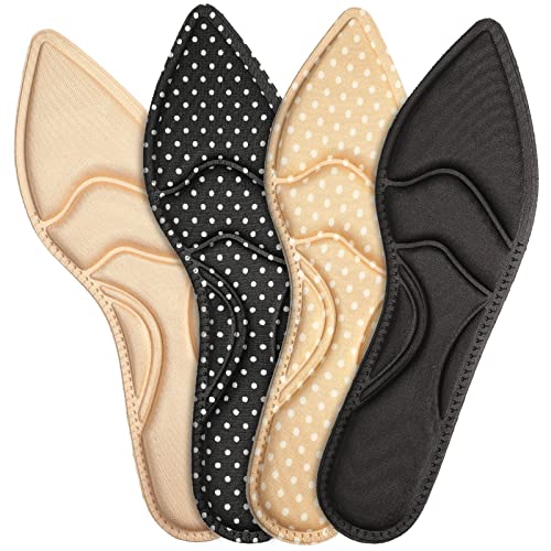 4 Pairs High Heel Insoles Breathable Shoe Pads 10.03 Inch Boot Inserts Foot Cushion Inserts Comfort Sponge Insert for Women Foot Pain, Arch Pain, Heel Sore, Loose Shoes (4 Tip Designs)