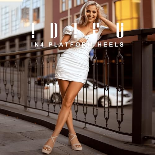 IDIFU Nude Heels Block Strappy Platform Chunky High Heels for Women Square Toe Heels Sexy Wedding Bridal Dress Shoes Open Toe Ankle Strap Heeled Sandals Comfortable Thick Heels(Nude Nubuck, 8)
