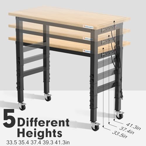 LARBANKE 48" Heavy-Duty Workbench with Brake Wheels under 2000lbs