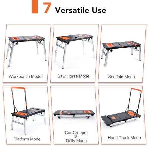 Rengue Multifunctional Folding Work Table - 7 Modes, 4 Wheels