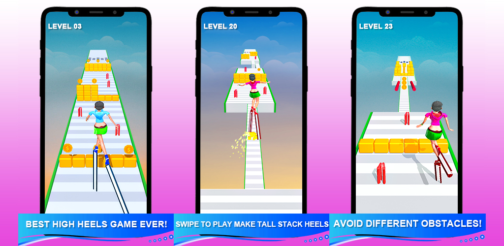 Perfect Heels Stack High Tall Run! Shiny Shoe High Race Fashion Walk Challenge 3D - Collect Heels on Runway To Make your Heel Taller and Walking on Podium Game