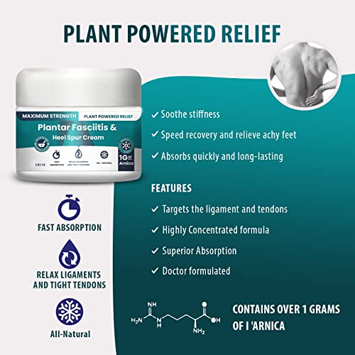 Plantar Fasciitis And Heel Spur Cream By PMT - Cream For Foot Relief. High Concentration of Arnica; Vitamin B6, Menthol, MSM, Glucosamine - To Soothe and Relieve - 2.82 OZ