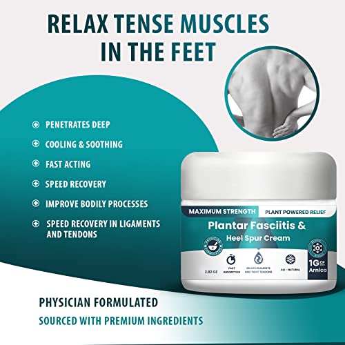 Plantar Fasciitis And Heel Spur Cream By PMT - Cream For Foot Relief. High Concentration of Arnica; Vitamin B6, Menthol, MSM, Glucosamine - To Soothe and Relieve - 2.82 OZ