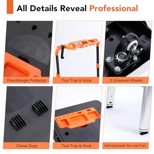 Rengue Multifunctional Folding Work Table - 7 Modes, 4 Wheels