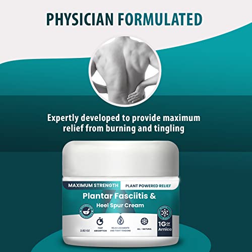 Plantar Fasciitis And Heel Spur Cream By PMT - Cream For Foot Relief. High Concentration of Arnica; Vitamin B6, Menthol, MSM, Glucosamine - To Soothe and Relieve - 2.82 OZ