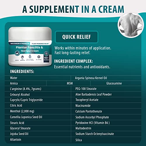 Plantar Fasciitis And Heel Spur Cream By PMT - Cream For Foot Relief. High Concentration of Arnica; Vitamin B6, Menthol, MSM, Glucosamine - To Soothe and Relieve - 2.82 OZ