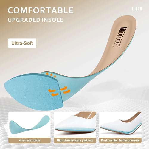IDIFU Women's IN3 Classic Pumps Closed Toe Heels High Chunky Block Work Office Heels Comfortable Wedding Bridal Party Pointed Toe Dress Shoes for Women(White pu 12 M US)