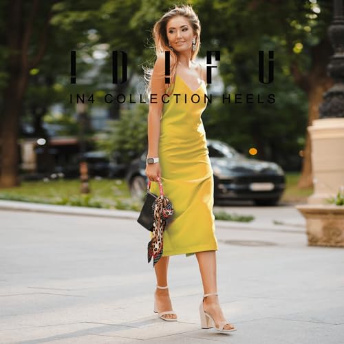IDIFU Nude Heels High Chunky Block Heels Square Open Toe Ankle Strap Heeled Sandals Wedding Bridal Prom Dressy Comfortable Sexy Trendy Bride Bridesmaid Dress Shoes Cute Thick Heels(Nude Nubuck, 7.5)