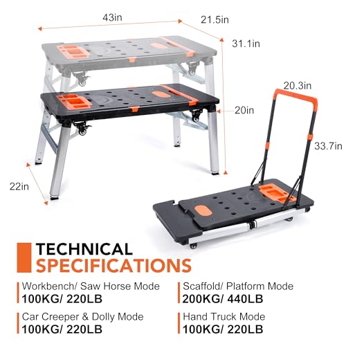 Rengue Multifunctional Folding Work Table - 7 Modes, 4 Wheels