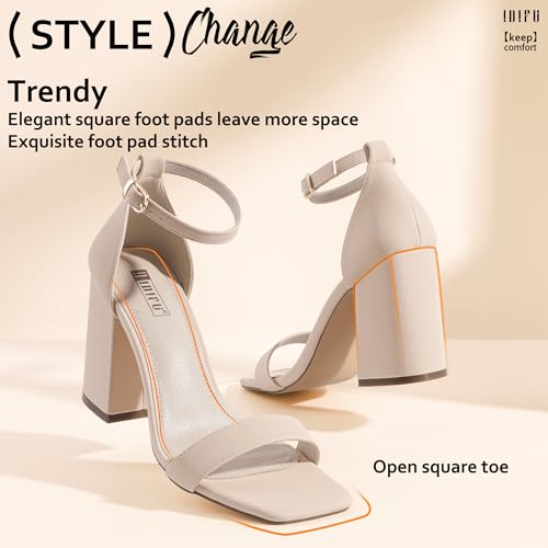IDIFU Nude Heels High Chunky Block Heels Square Open Toe Ankle Strap Heeled Sandals Wedding Bridal Prom Dressy Comfortable Sexy Trendy Bride Bridesmaid Dress Shoes Cute Thick Heels(Nude Nubuck, 7.5)