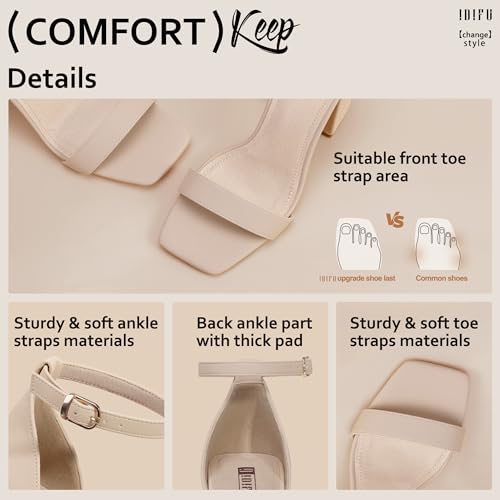 IDIFU Nude Heels High Chunky Block Heels Square Open Toe Ankle Strap Heeled Sandals Wedding Bridal Prom Dressy Comfortable Sexy Trendy Bride Bridesmaid Dress Shoes Cute Thick Heels(Nude Nubuck, 7.5)