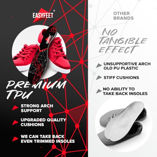 Anti-Fatigue Shoe Insoles - High Arch Support Insoles - Shoe Inserts Orthotics Men Women - Plantar Fasciitis Heel Arch Feet Pain Flat Feet - Work Boot Sneakers Hiking Shoe