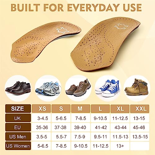 Arch Support Insoles for Women/Men, 3/4 Plantar Fasciitis Insoles High Arch Supports Shoe Insoles for Flat Feet, Over-Pronation, Foot Pain Relief, Orthotics Heel Cushion Inserts for Running Walking, M