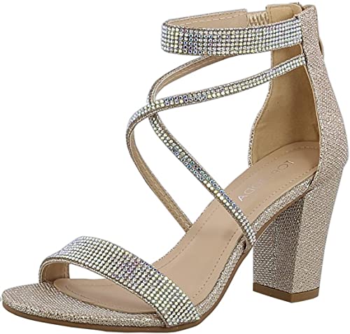 TOP Moda Women's Formal Rhinestone High Heel Sandal Ankle Strap,Champagne-1,8