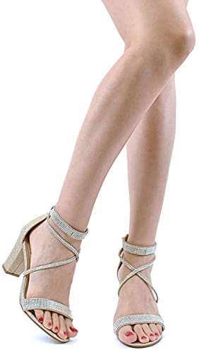 TOP Moda Women's Formal Rhinestone High Heel Sandal Ankle Strap,Champagne-1,8