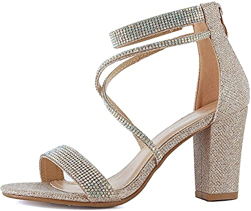 TOP Moda Women's Formal Rhinestone High Heel Sandal Ankle Strap,Champagne-1,8