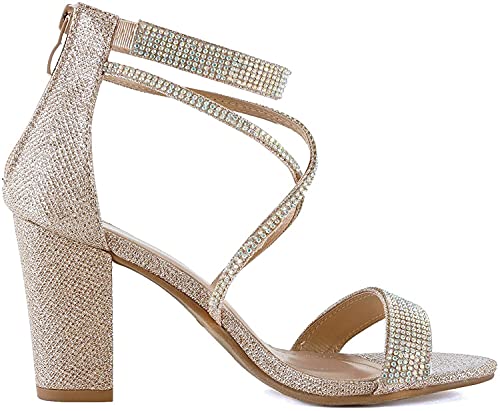 TOP Moda Women's Formal Rhinestone High Heel Sandal Ankle Strap,Champagne-1,8
