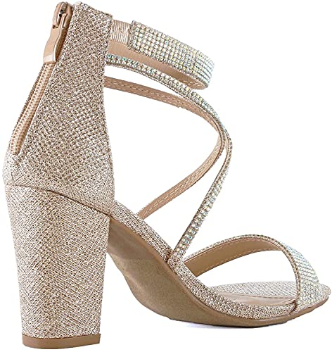 TOP Moda Women's Formal Rhinestone High Heel Sandal Ankle Strap,Champagne-1,8