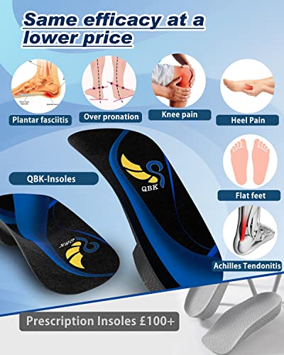 3/4 Arch Support Insoles for Women/Men,QBK Orthotics Shoe Insoles High Arch Supports Shoe Insoles for Plantar Fasciitis, Flat Feet, Over-Pronation,Height Increase Insoles, Heel Cushion Inserts，M