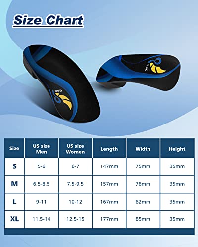 3/4 Arch Support Insoles for Women/Men,QBK Orthotics Shoe Insoles High Arch Supports Shoe Insoles for Plantar Fasciitis, Flat Feet, Over-Pronation,Height Increase Insoles, Heel Cushion Inserts，M