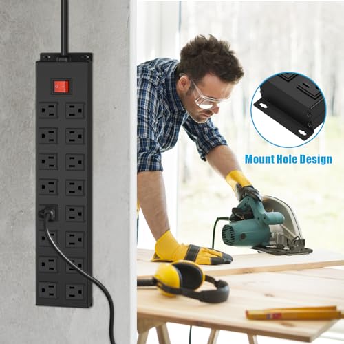 Metal 16 Outlet Mountable Power Strip, Wall Mountable
