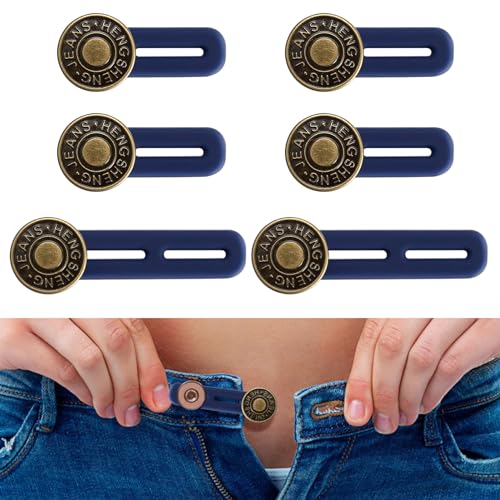 6 Pcs Jean Button Extender, Pants Extender Button for Women Men, Waist Extenders, Retractable No Sew Instant Waistband Extender Buttons Metal Silicone for Jeans Pants Collar, 2 Sizes