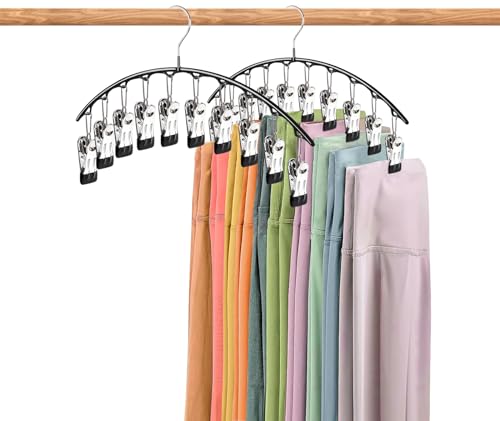 Pants Hangers with Clips Space Saving, BLESSDEMI Pant Hangers of 20 Clips, Closet Organizers and Storage, Legging Organizer for Closet, 2 Pack