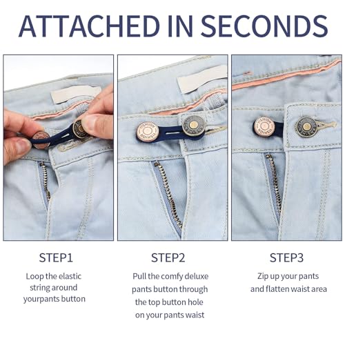 6 Pcs Jean Button Extender, Pants Extender Button for Women Men, Waist Extenders, Retractable No Sew Instant Waistband Extender Buttons Metal Silicone for Jeans Pants Collar, 2 Sizes