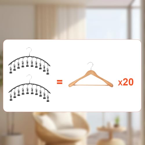 Pants Hangers with Clips Space Saving, BLESSDEMI Pant Hangers of 20 Clips, Closet Organizers and Storage, Legging Organizer for Closet, 2 Pack
