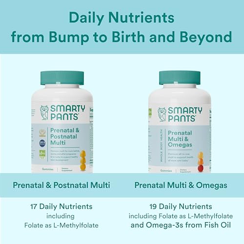 SmartyPants Prenatal Vitamins for Women, Multivitamin Gummies: Pre and Postnatal Vitamins, Biotin, Methylfolate, Vitamin D3, C, Vitamin B12, B6, Vitamin A, K & Zinc, 60 Count (30 Day Supply)