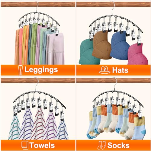 Pants Hangers with Clips Space Saving, BLESSDEMI Pant Hangers of 20 Clips, Closet Organizers and Storage, Legging Organizer for Closet, 2 Pack