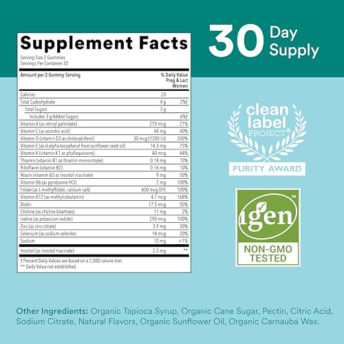 SmartyPants Prenatal Vitamins for Women, Multivitamin Gummies: Pre and Postnatal Vitamins, Biotin, Methylfolate, Vitamin D3, C, Vitamin B12, B6, Vitamin A, K & Zinc, 60 Count (30 Day Supply)