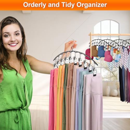 Pants Hangers with Clips Space Saving, BLESSDEMI Pant Hangers of 20 Clips, Closet Organizers and Storage, Legging Organizer for Closet, 2 Pack