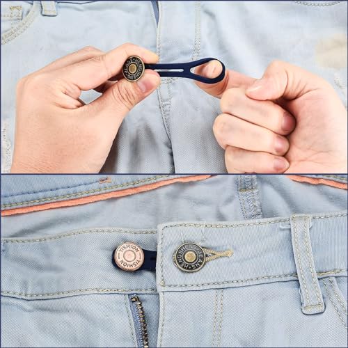 6 Pcs Jean Button Extender, Pants Extender Button for Women Men, Waist Extenders, Retractable No Sew Instant Waistband Extender Buttons Metal Silicone for Jeans Pants Collar, 2 Sizes