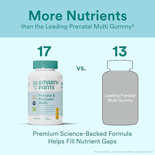 SmartyPants Prenatal Vitamins for Women, Multivitamin Gummies: Pre and Postnatal Vitamins, Biotin, Methylfolate, Vitamin D3, C, Vitamin B12, B6, Vitamin A, K & Zinc, 60 Count (30 Day Supply)