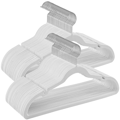 SONGMICS Velvet Hangers 60 Pack, Non-Slip Clothes Hangers, Suit Hangers with Shoulder Notches, Pants Bar, 360° Swivel Hook, Space-Saving, for Closet, Cloud White UCRF030W01