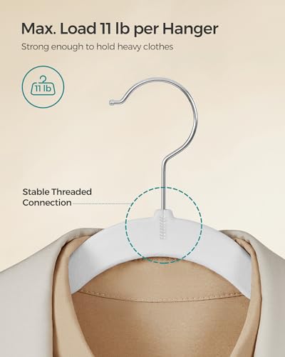 SONGMICS Velvet Hangers 60 Pack, Non-Slip Clothes Hangers, Suit Hangers with Shoulder Notches, Pants Bar, 360° Swivel Hook, Space-Saving, for Closet, Cloud White UCRF030W01
