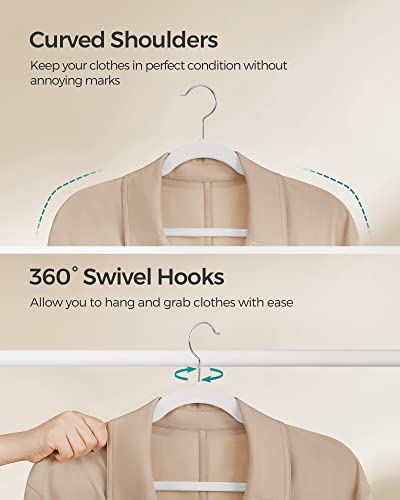 SONGMICS Velvet Hangers 60 Pack, Non-Slip Clothes Hangers, Suit Hangers with Shoulder Notches, Pants Bar, 360° Swivel Hook, Space-Saving, for Closet, Cloud White UCRF030W01
