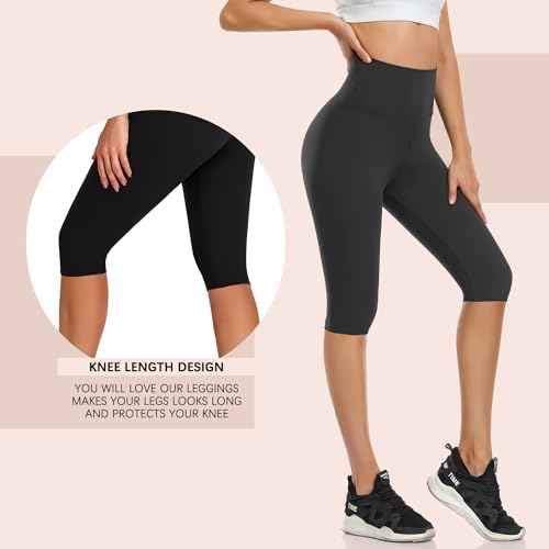 Hi Clasmix 3 Pack Women's Knee Length Leggings-High Waisted Capri Pants Biker Shorts for Women Yoga Workout Shorts Summer