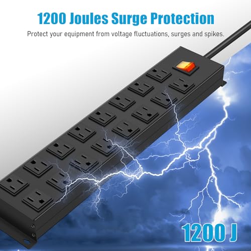 Metal 16 Outlet Mountable Power Strip, Wall Mountable