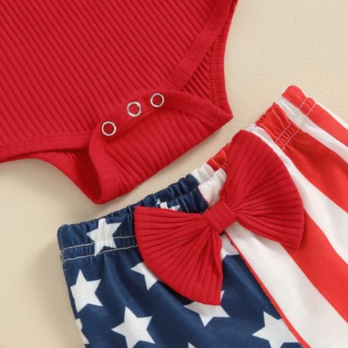 Kuriozud Newborn Baby Girl 4th of July Outfit Ruffle Romper American Flag Flare Pants Set Infant Fourth of July Summer Clothes (American babe red, 0-3 Months)